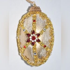 Handmade Ruby Red Gold Egg Christmas Ornament Rare Crystal Egg